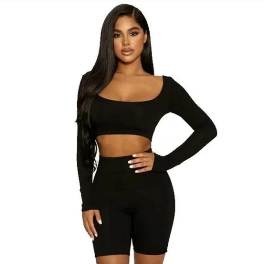 Naked Wardrobe Women's Black Snatched Ribbed Biker Shorts sz XL
